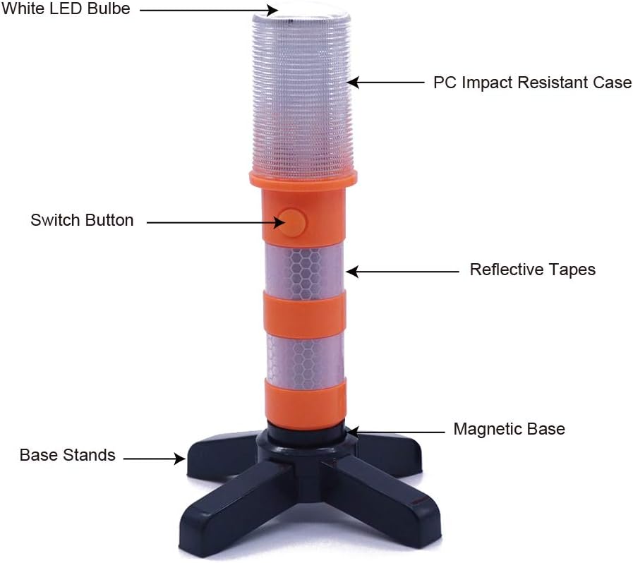 Aolyty 2 LED Emergency Roadside Flashing Flares Red Roadside Beacon Safety Strobe Light Road Warning Magnetic Base Signal Alert Upright Stand Storage Case