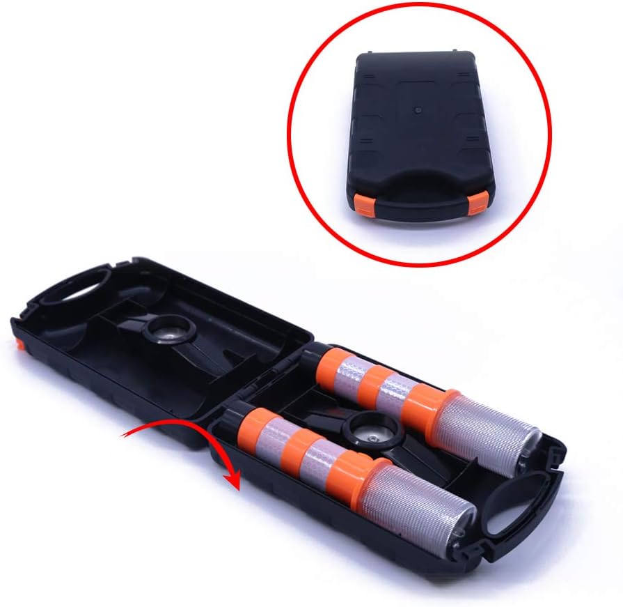 Aolyty 2 LED Emergency Roadside Flashing Flares Red Roadside Beacon Safety Strobe Light Road Warning Magnetic Base Signal Alert Upright Stand Storage Case