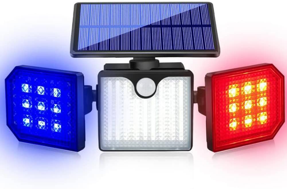 Aolyty Solar Motion Sensor Lights - IP65 Waterproof Solar Strobe Wall Lights with White, Red & Blue Flashing for Patio & Yard