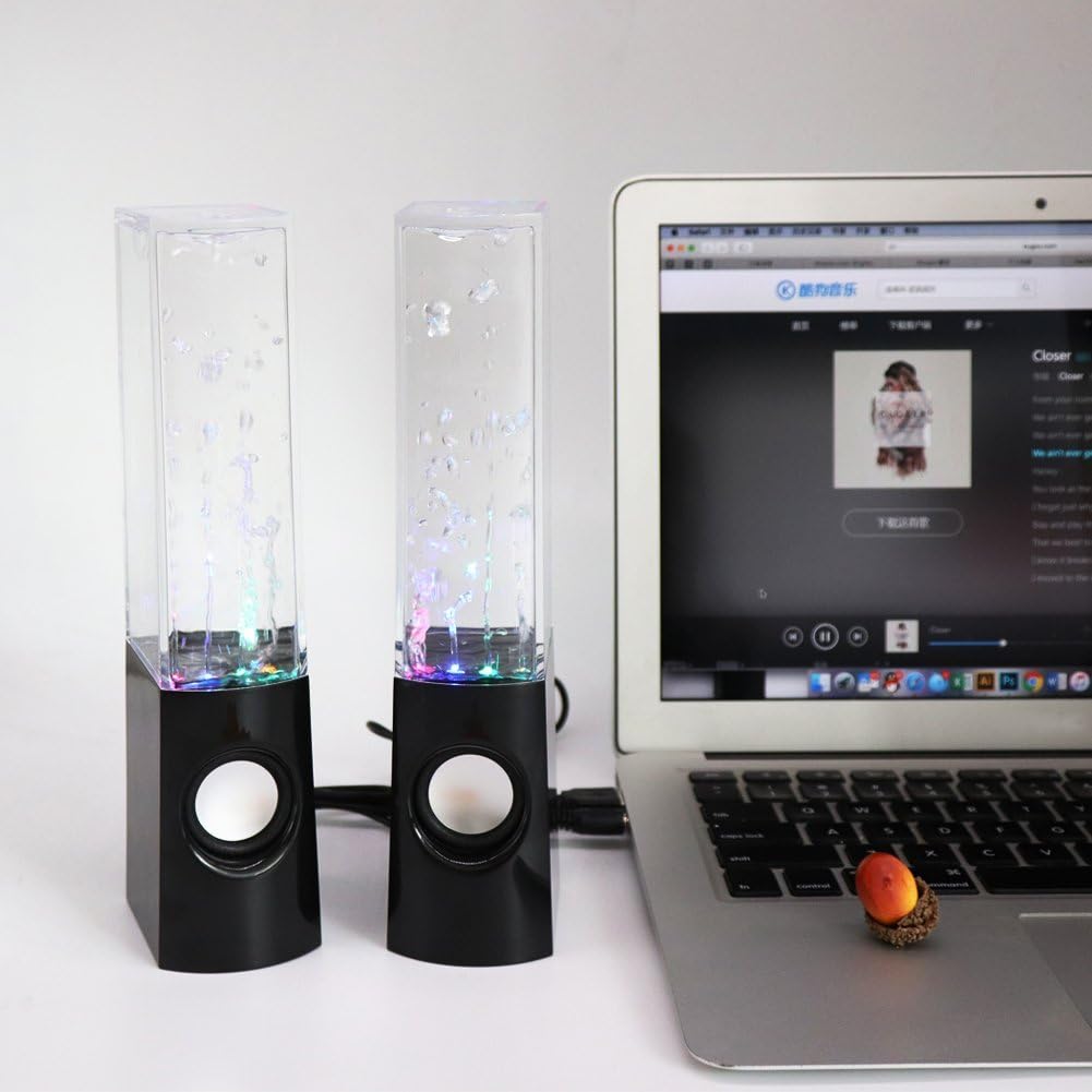 Aolyty Colorful LED Water Speaker with Dancing Fountain Light Show Sound for PC, MP3 Player, Laptops, Smartphone Black