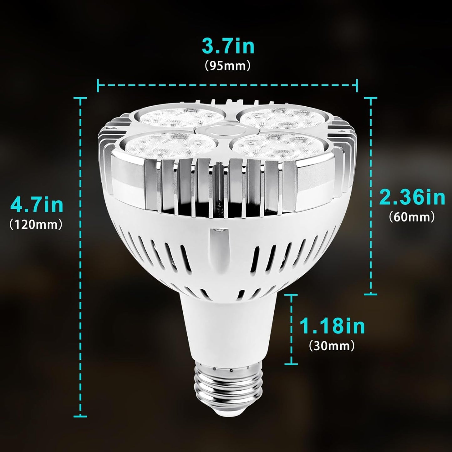 Aolyty 35w (75W Equivalent) PAR30 LED Bulb White 6000K 2800lm E26 Base25 Degree Beam Angle Track Spotlight with Fan AC 120v