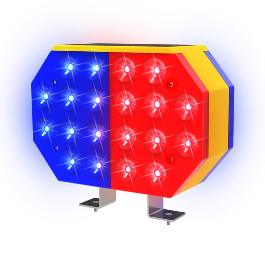Aolyty Solar Strobe Warning Light, IP65 Waterproof Solar Safety Light Red & Blue Light Flashing Bright Warning Lamp 2 Modes for Construction Site, Traffic, Dock, Stop Sign, Roadblock, Crossroad