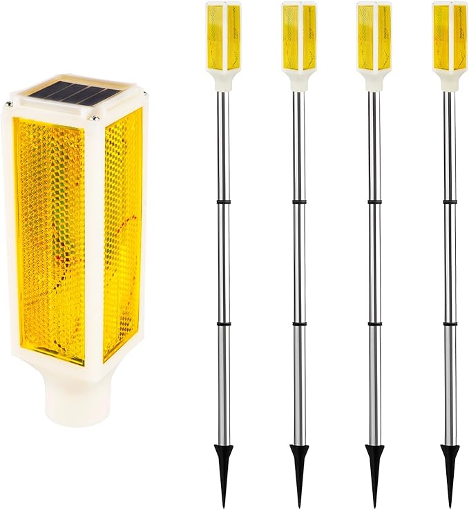 Aolyty Solar Lights Outdoor, Waterproof Driveway Markers Reflective, Warning Flash Light with 2 Lighting Modes, LED Solar Light 4 Pack for Parking Lots, Yard, Sidewalk, Stop Sign, 30 Inches