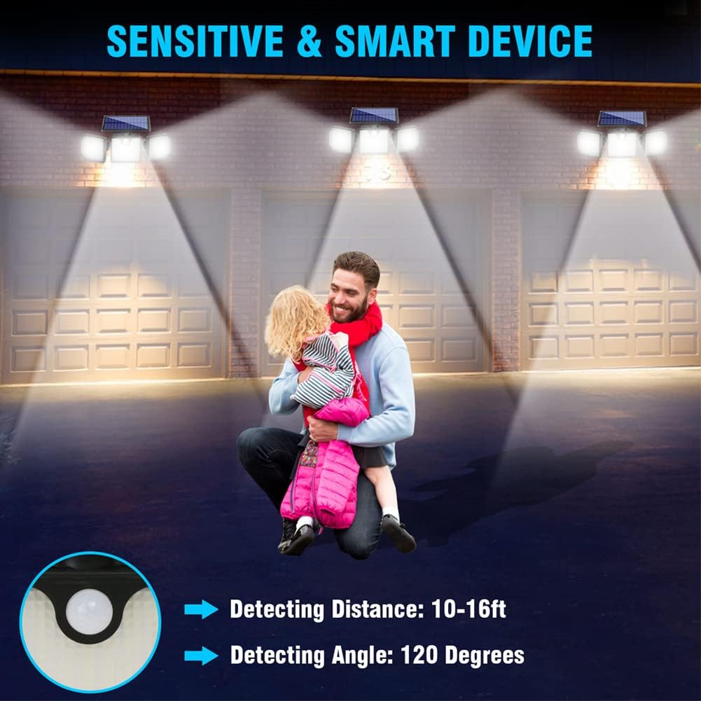 Aolyty Solar Motion Sensor Lights - IP65 Waterproof Solar Strobe Wall Lights with White, Red & Blue Flashing for Patio & Yard