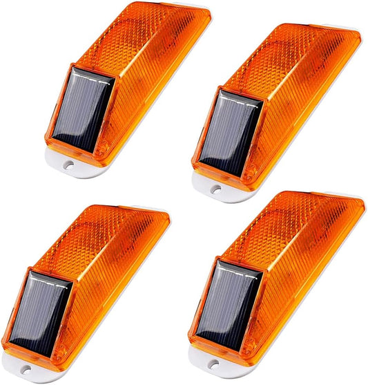 Aolyty Solar Strobe Warning Light LED Warning Lamp 4-Pack Super Bright IP54 Waterproof Light Control Flashing Beacon Barricade Construction Safety Road Signs Flash Traffic Lights (Yellow)