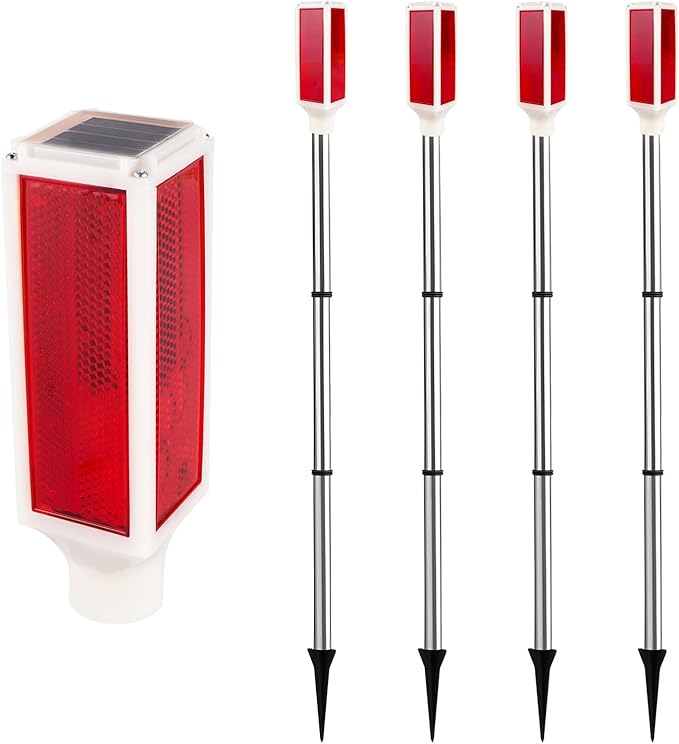 Aolyty Solar Lights Outdoor, Waterproof Driveway Markers Reflective, Warning Flash Light with 2 Lighting Modes, LED Solar Light 4 Pack for Parking Lots, Yard, Sidewalk, Stop Sign, 30 Inches