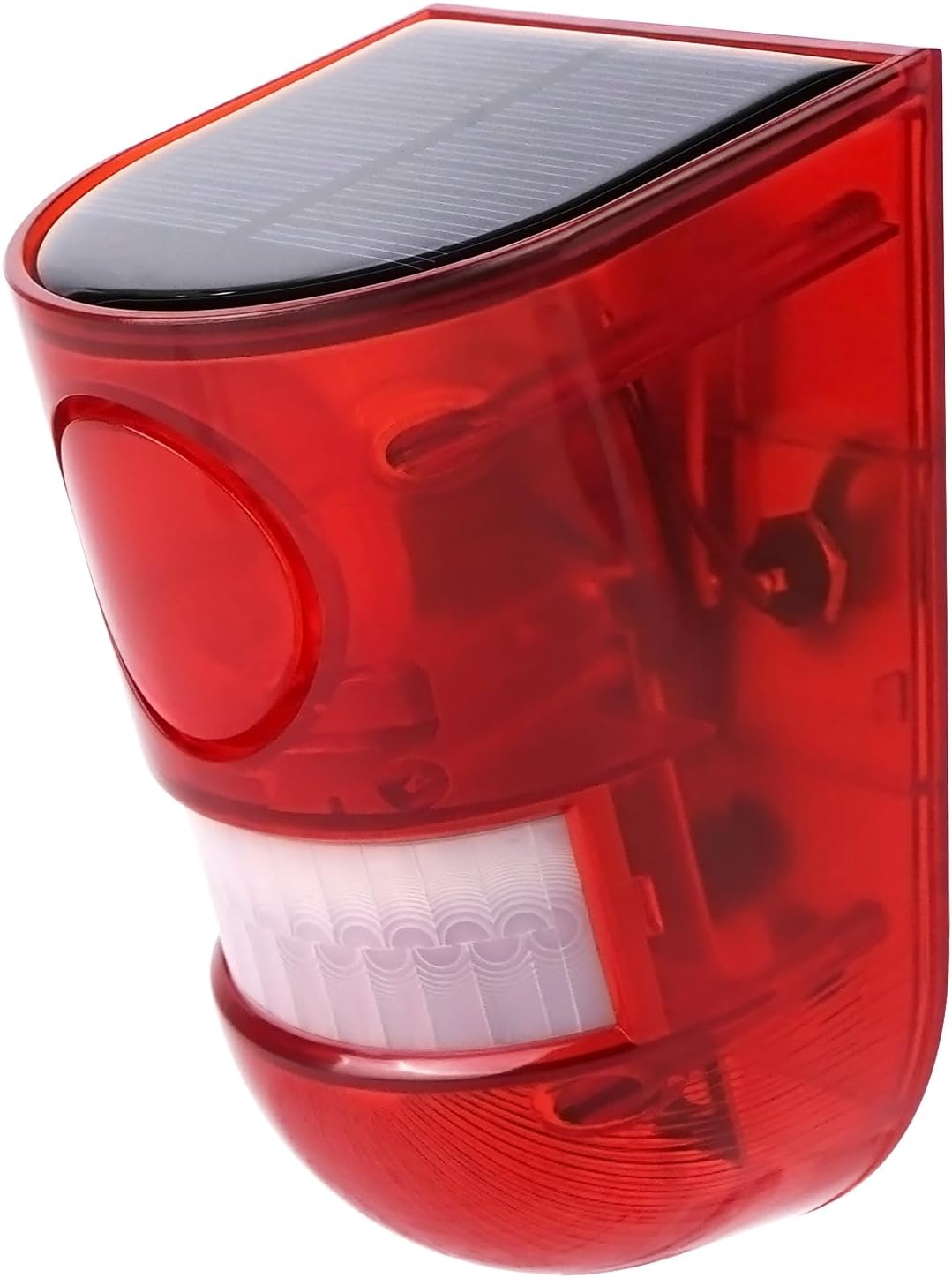 Aolyty Solar Motion Sensor Detector Siren Sound Alarm LED Warning Strobe Flashing Red Light Security Outdoor Waterproof Device Keep Animal Away for Home Warehouse Farm (Red Lampshade)