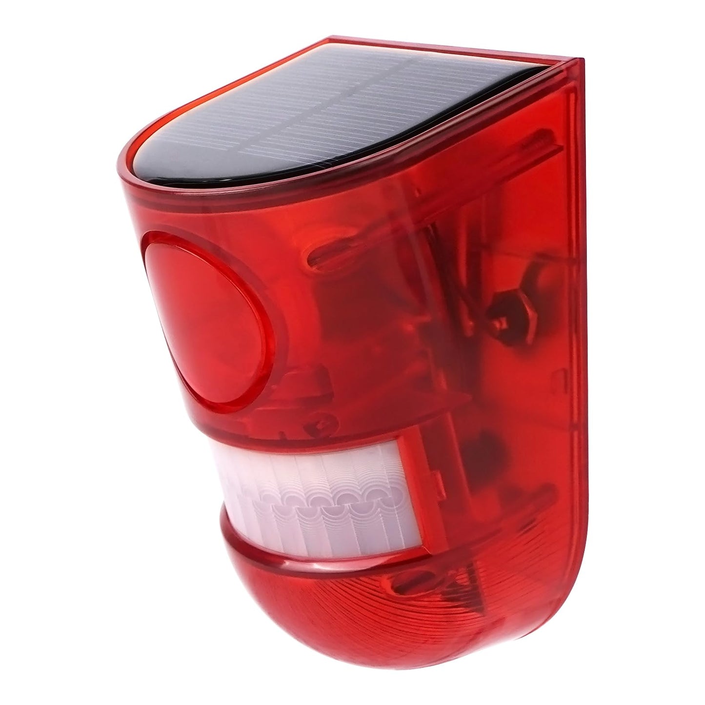 Aolyty Solar Motion Sensor Detector Siren Sound Alarm LED Warning Strobe Flashing Red Light Security Outdoor Waterproof Device Keep Animal Away for Home Warehouse Farm (Red Lampshade)