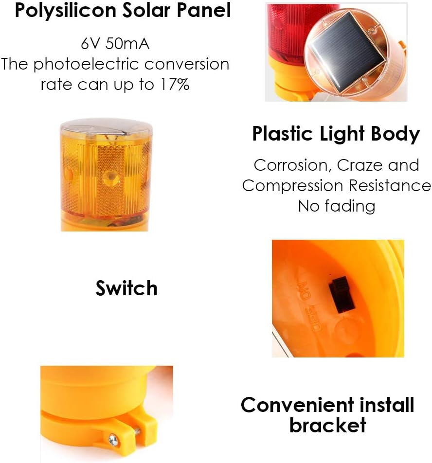 Aolyty LED Solar Strobe Warning Light Flashing Construction Safety Road Barricade Traffic Automatic Vehicle Signal Beacon Lamp Waterproof Automatically Turn on