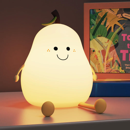 Aolyty Kids Night Light, Cute Silicone Pear Table Lamp Warm Light&7 Colors Modes Clap Light with Timer Dimmable Bedside Lamp USB Charge Gifts for Children Boys Girls Room Decor