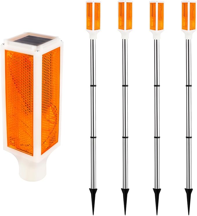Aolyty Solar Lights Outdoor, Waterproof Driveway Markers Reflective, Warning Flash Light with 2 Lighting Modes, LED Solar Light 4 Pack for Parking Lots, Yard, Sidewalk, Stop Sign, 30 Inches