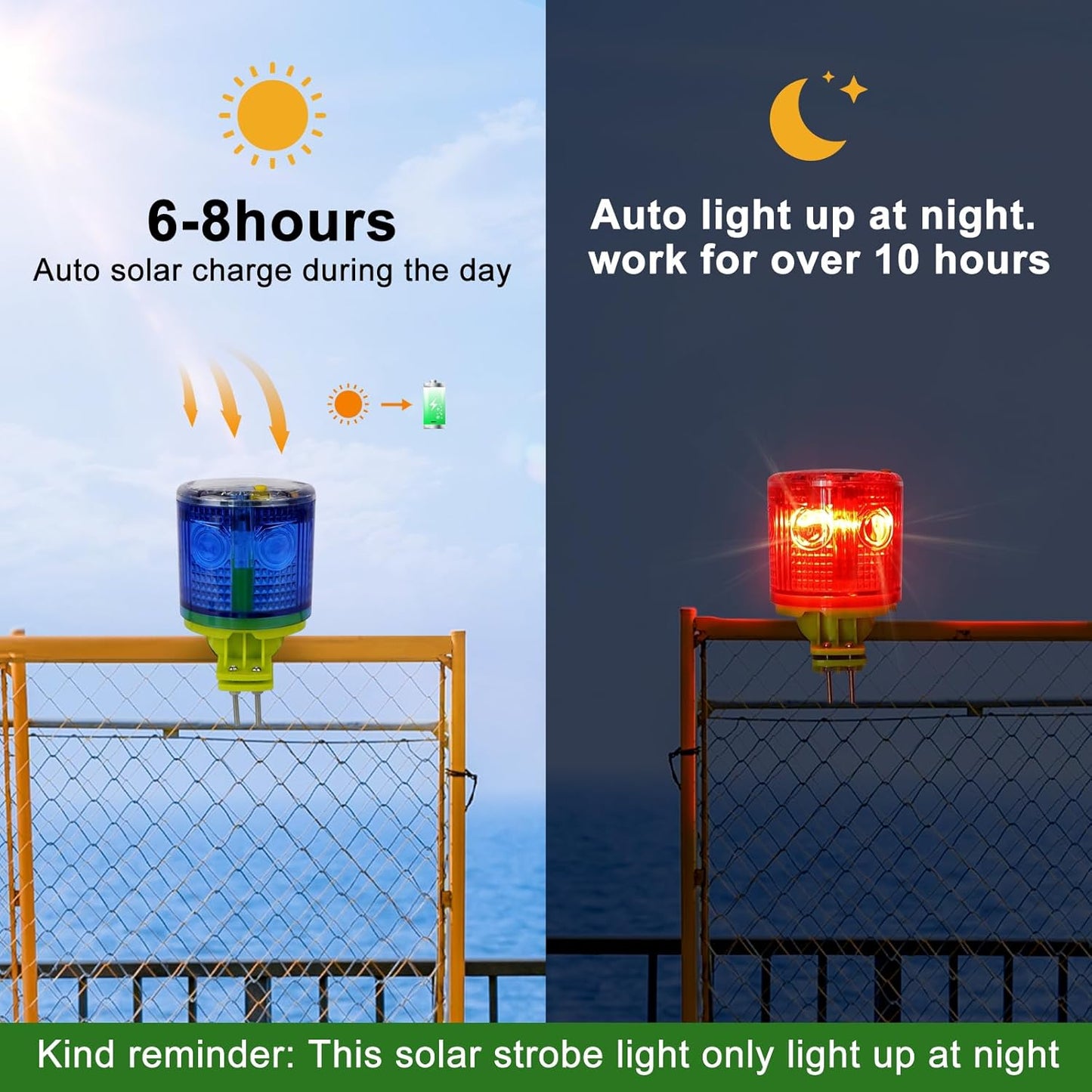 Aolyty Solar Strobe Warning Light IP54 Waterproof LED Flashing Safety Light Bright Warning Lamp Outdoor with Switch for Construction Traffic Dock Marine Beacon Road Signs (Green)