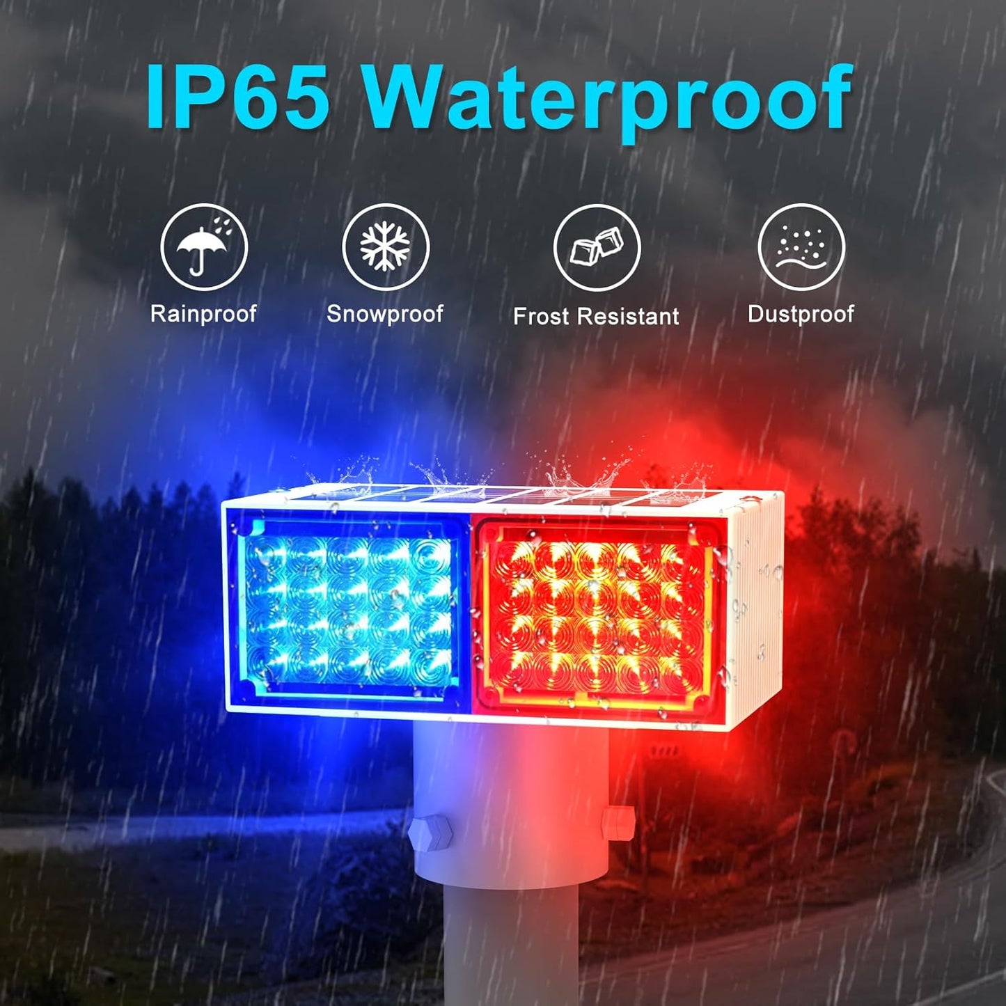 Aolyty Solar Strobe Light, Bright Red & Blue Light Flashing IP65 Waterproof Solar Warning Light Double-Sided Caution Lights 2 Modes 80 LEDs for Construction Site, Dock, Crossroad, Driveway (1)