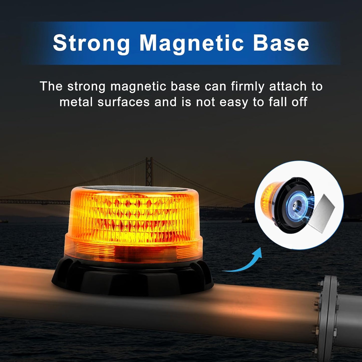 Aolyty Solar Strobe Warning Light, 360 Degree Rotating and Strobe Mode, Solar Safety Flash Light Waterproof, Strong Magnetic Base for Construction Site, Road Construction, Vehicle, Deck (Blue)