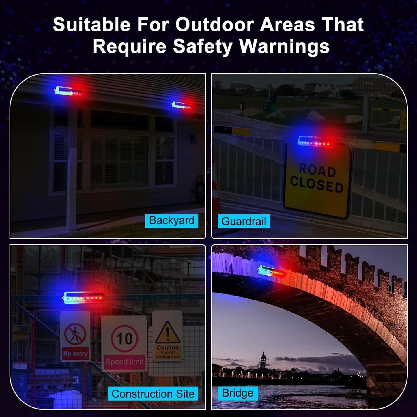 Aolyty Solar Warning Light, Bright Red and Blue Light Flashing Alternately Waterproof Emergency Caution Light for Construction Site, Dock, Guardrails, Driveway, Beacon (Red & Blue)