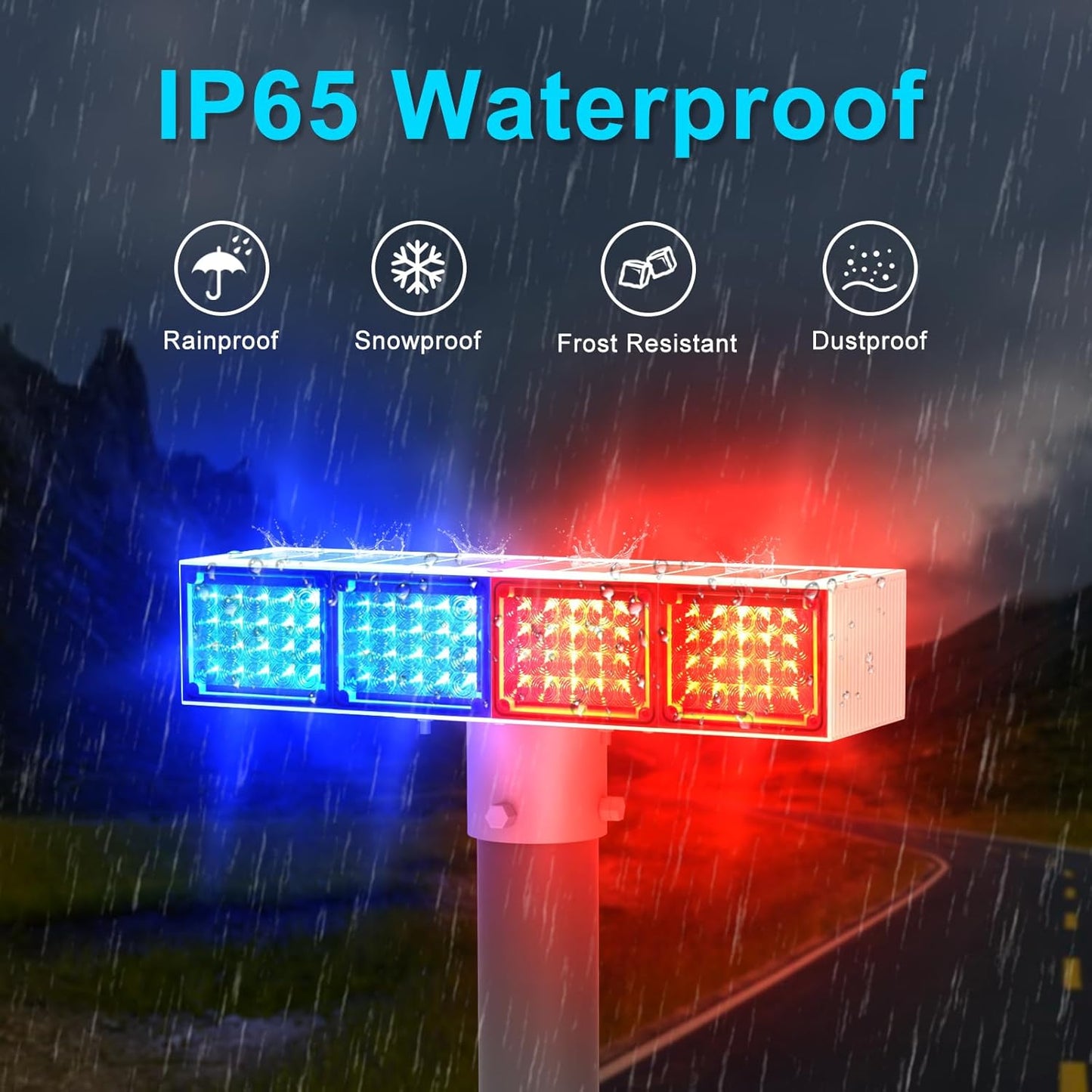 Aolyty Solar Strobe Light, Bright Red & Blue Light Flashing IP65 Waterproof Solar Warning Light Double-Sided Security Lights 2 Modes 160LEDS for Construction Site, Dock, Crossroad, Driveway