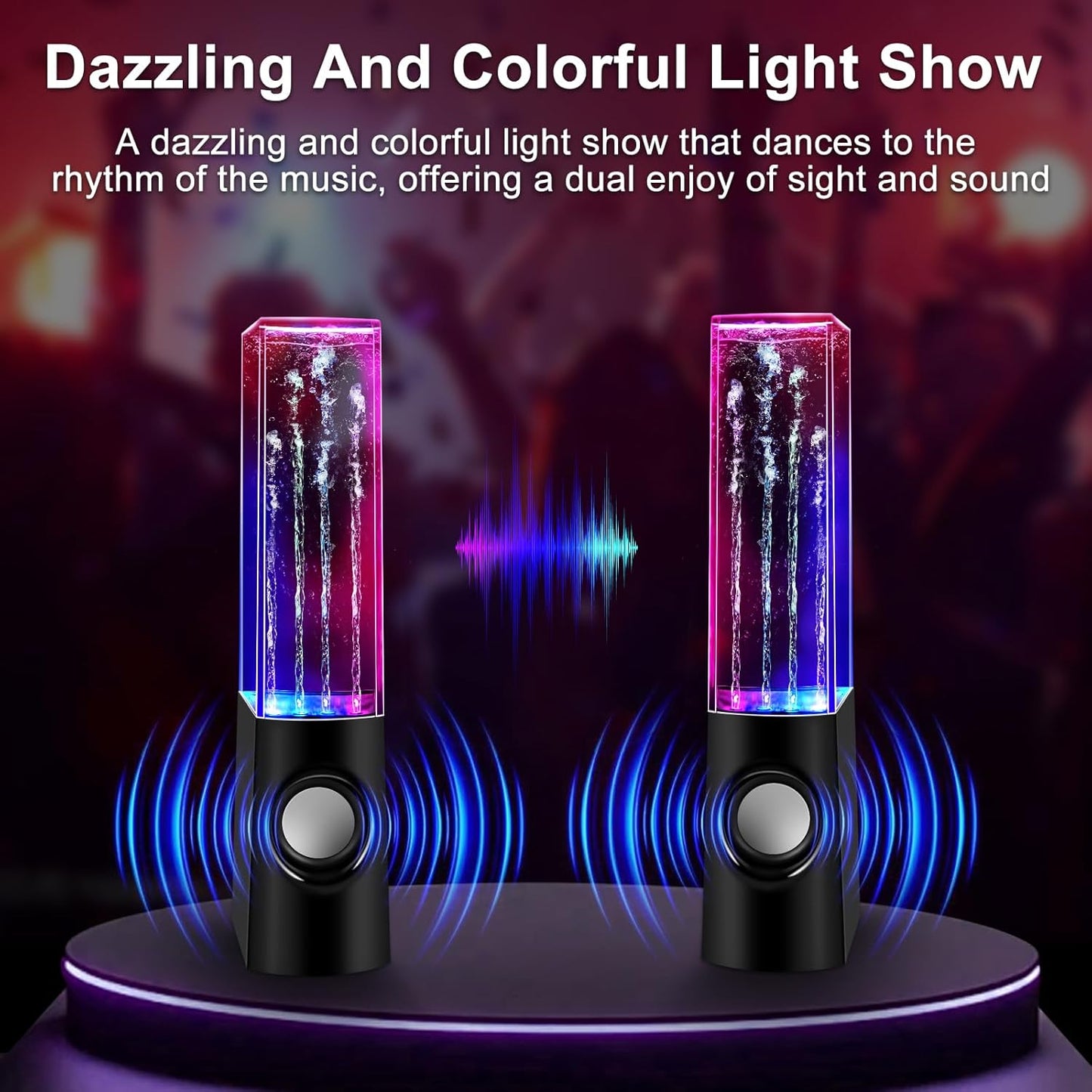 Aolyty Colorful LED Water Speaker with Dancing Fountain Light Show Sound for PC, MP3 Player, Laptops, Smartphone Black