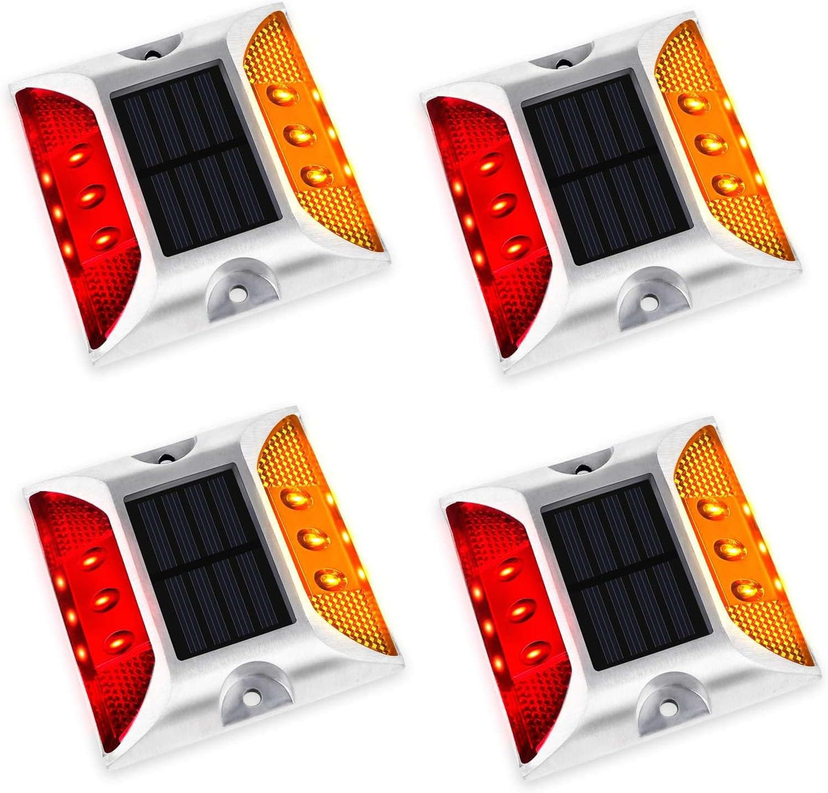 Aolyty Solar Driveway Lights Outdoor, Bright Solar Dock Lights, LED Warning Lights Reflective Road Marker Steady Light IP65 Waterproof for Deck Sidewalk Stair Step Pathway (Yellow & Red, 2 Pack)