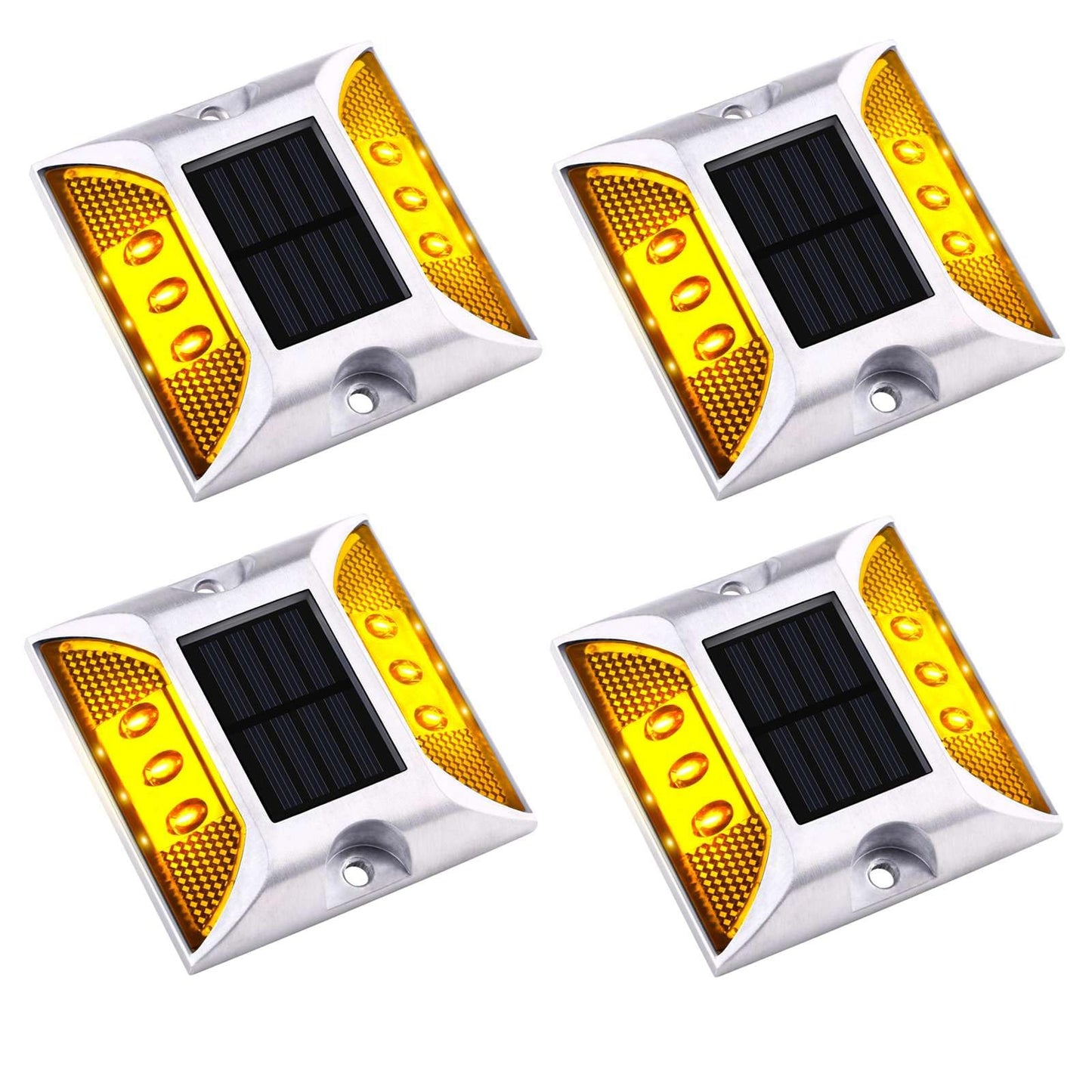 Aolyty Solar Driveway Dock Lights, IP68 Waterproof Solar Deck Lights Outdoor Warning Step Lights Reflective Road Marker for Sidewalk Stair Garden Pathway Walkway (4 Pack, Yellow)