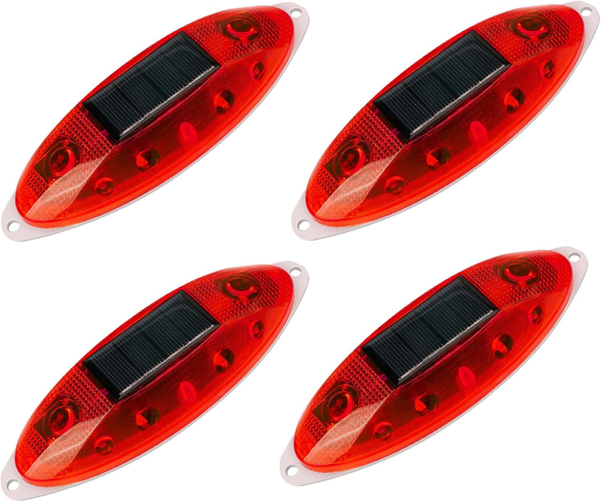 Aolyty Solar Strobe Warning Light Outdoor, Bright Solar Safety Flashing Light 4 Pack Road Signs IP54 Waterproof for Construction Site, Traffic, Dock, Marine, Stop Sign (Red)
