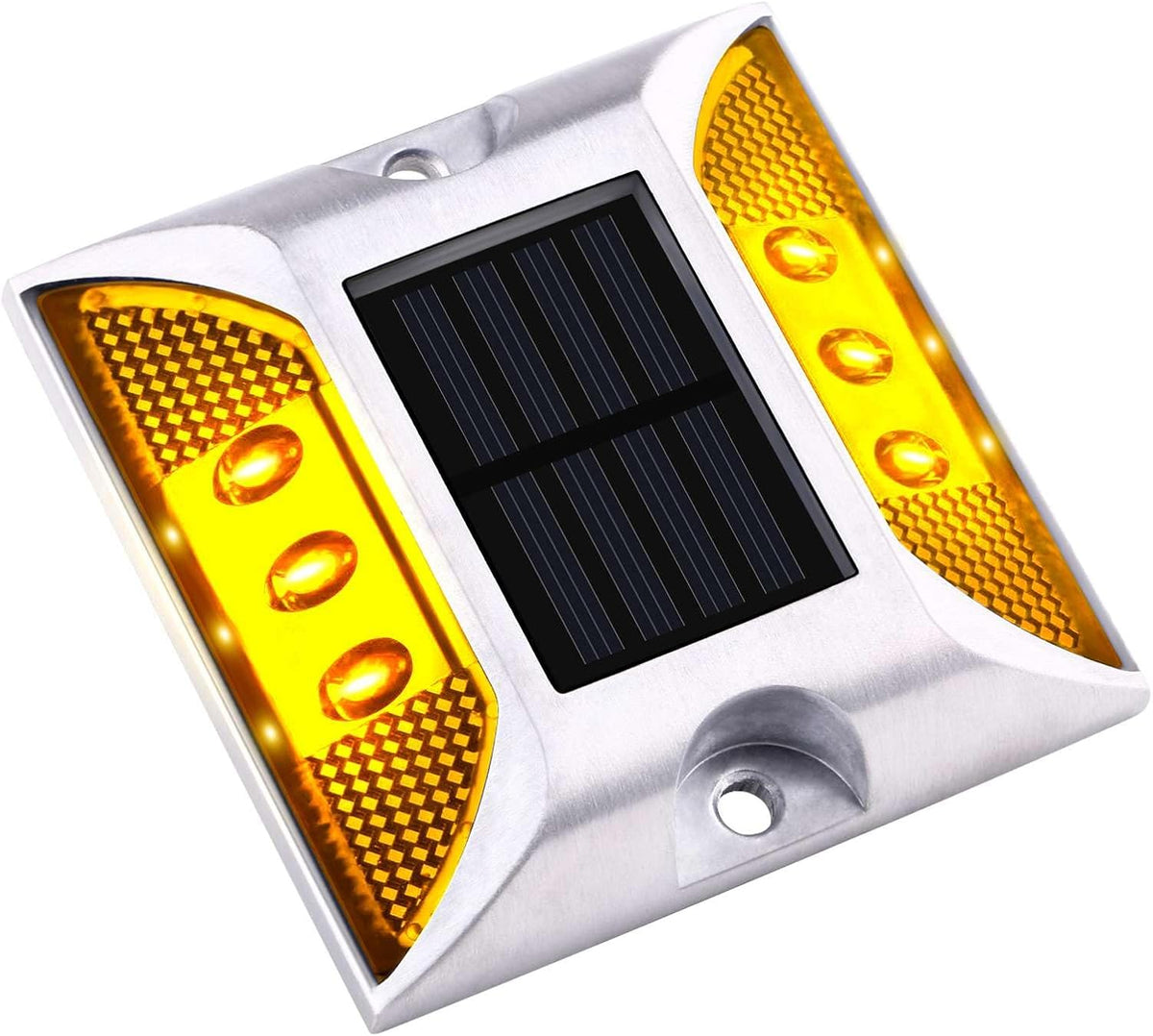 Aolyty Solar Driveway Dock Lights, IP68 Waterproof Solar Deck Lights Outdoor Warning Step Lights Reflective Road Marker for Sidewalk Stair Garden Pathway Walkway (4 Pack, Yellow)