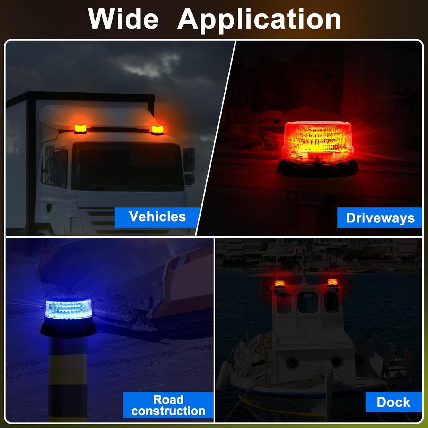 Aolyty Solar Strobe Warning Light, 360 Degree Rotating and Strobe Mode, Solar Safety Flash Light Waterproof, Strong Magnetic Base for Construction Site, Road Construction, Vehicle, Deck (Blue)