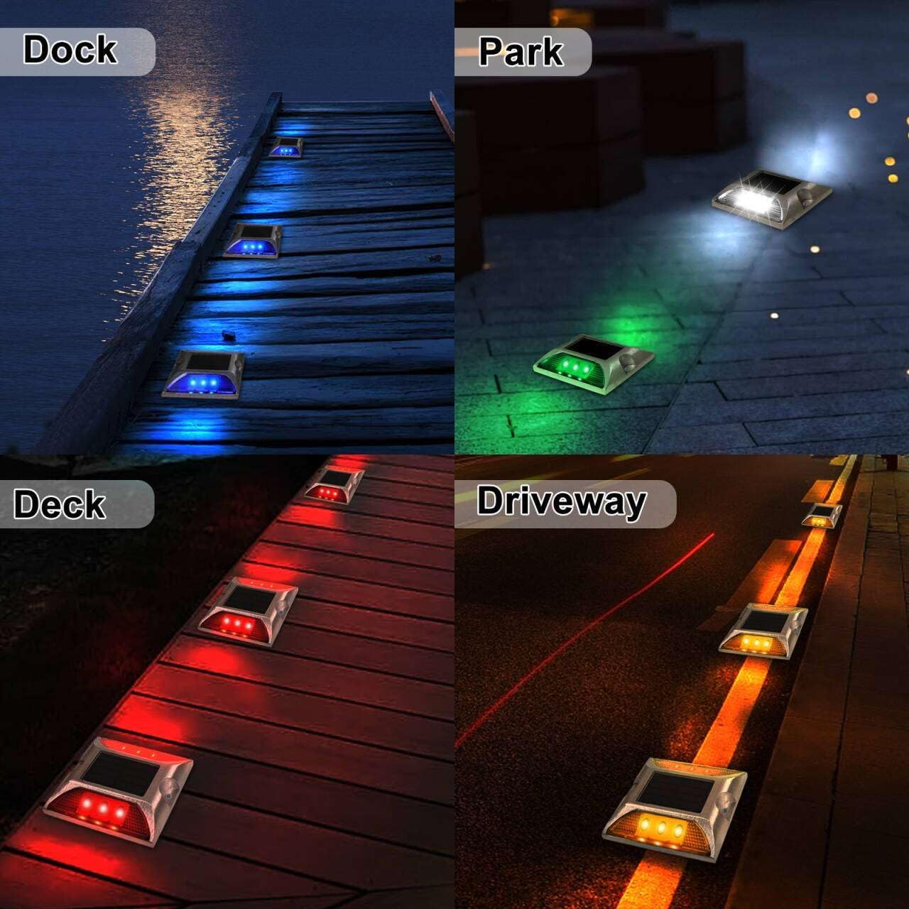 Aolyty Solar Driveway Dock Lights, IP68 Waterproof Solar Deck Lights Outdoor Warning Step Lights Reflective Road Marker for Sidewalk Stair Garden Pathway Walkway (4 Pack, Yellow)