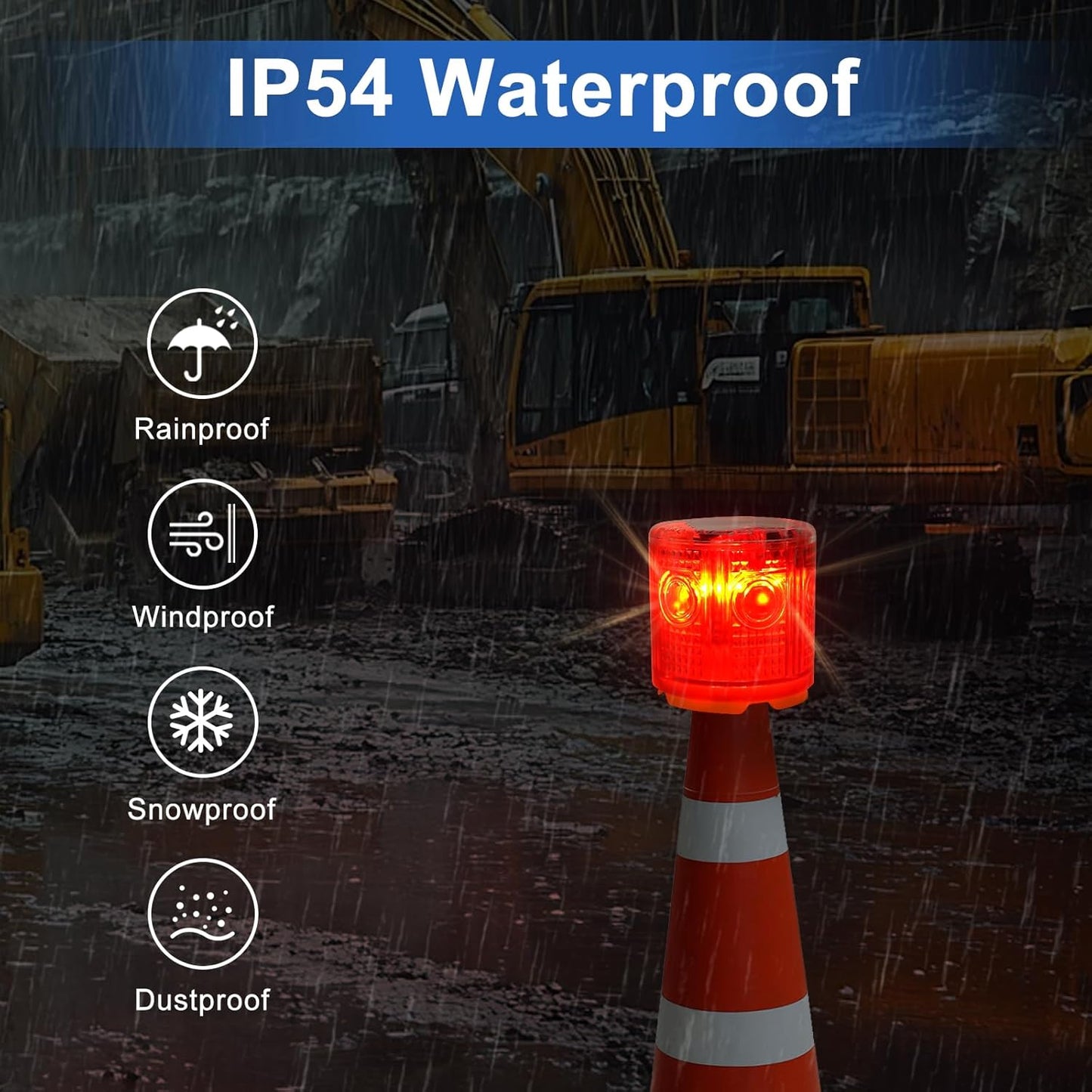 Aolyty Solar Strobe Warning Light 360 Degree Single Column Super Bright Waterproof IP54 for Construction Traffic Dock Marine Light Control Flashing (Red)