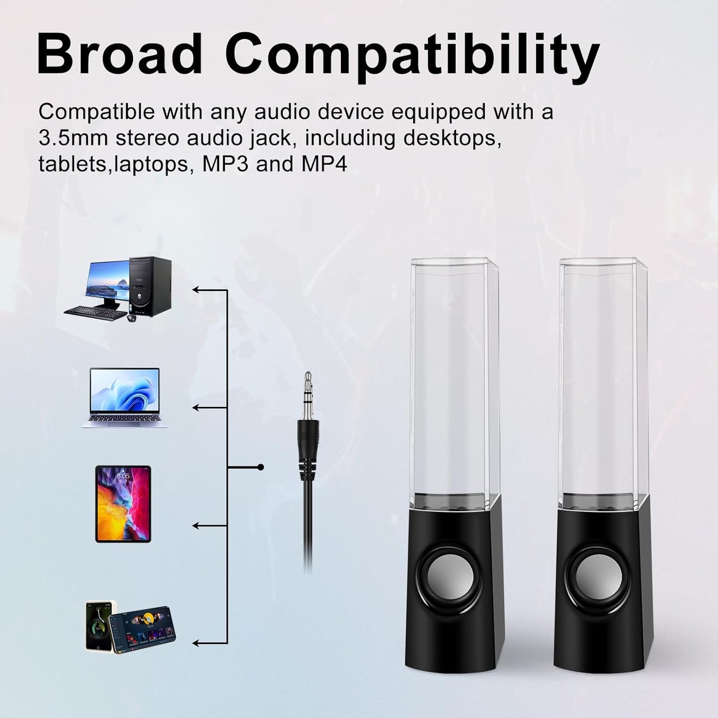 Aolyty Colorful LED Water Speaker with Dancing Fountain Light Show Sound for PC, MP3 Player, Laptops, Smartphone Black