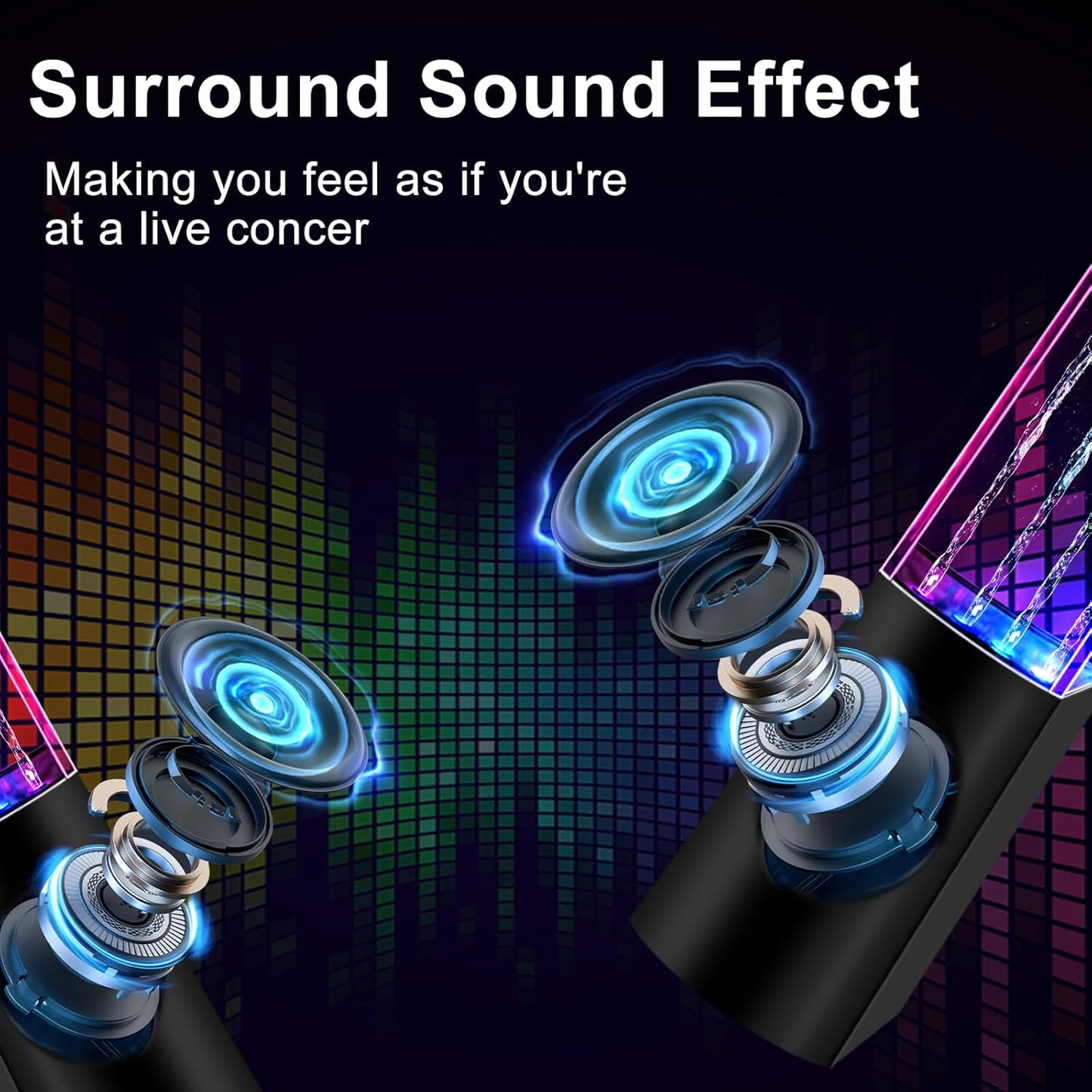 Aolyty Colorful LED Water Speaker with Dancing Fountain Light Show Sound for PC, MP3 Player, Laptops, Smartphone Black