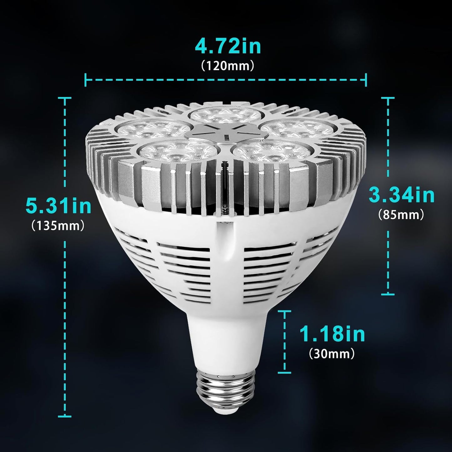 Aolyty 45w (85W Equivalent) PAR38 LED Bulb Natural White 4000K 3500lm E26 Base 35 Degree Beam Angle Track Spotlight with Fan AC 120v (Natural White)