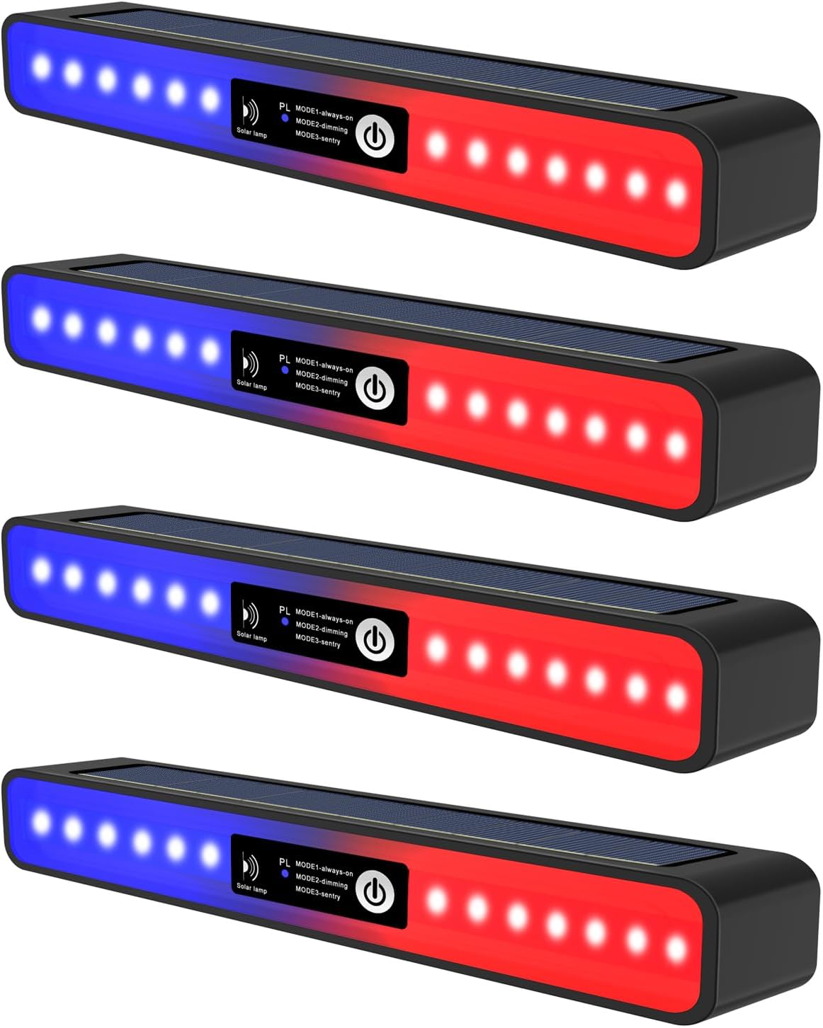 Aolyty Solar Lights Outdoor, 3 Work Modes Solar Strobe Lights Waterproof Wall Light Solar Warning Lights 4 Pack Bright White Light/Red & Blue Light Flashing for Garden Patio Yard Front Door Home