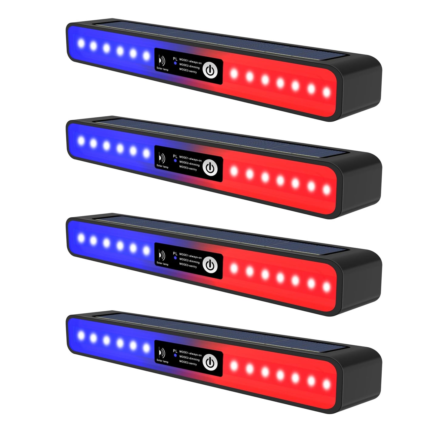 Aolyty Solar Lights Outdoor, 3 Work Modes Solar Strobe Lights Waterproof Wall Light Solar Warning Lights 4 Pack Bright White Light/Red & Blue Light Flashing for Garden Patio Yard Front Door Home