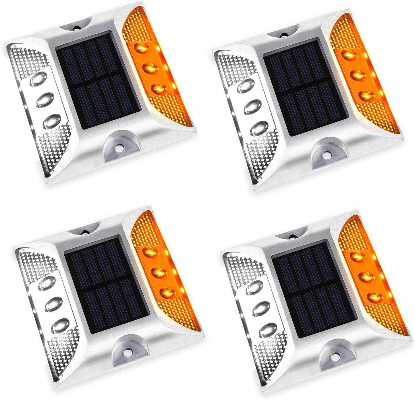 Aolyty Solar Driveway Lights Outdoor, Bright Solar Dock Lights, LED Warning Lights Reflective Road Marker Steady Light IP65 Waterproof for Deck Sidewalk Stair Step Pathway (Yellow & Red, 2 Pack)