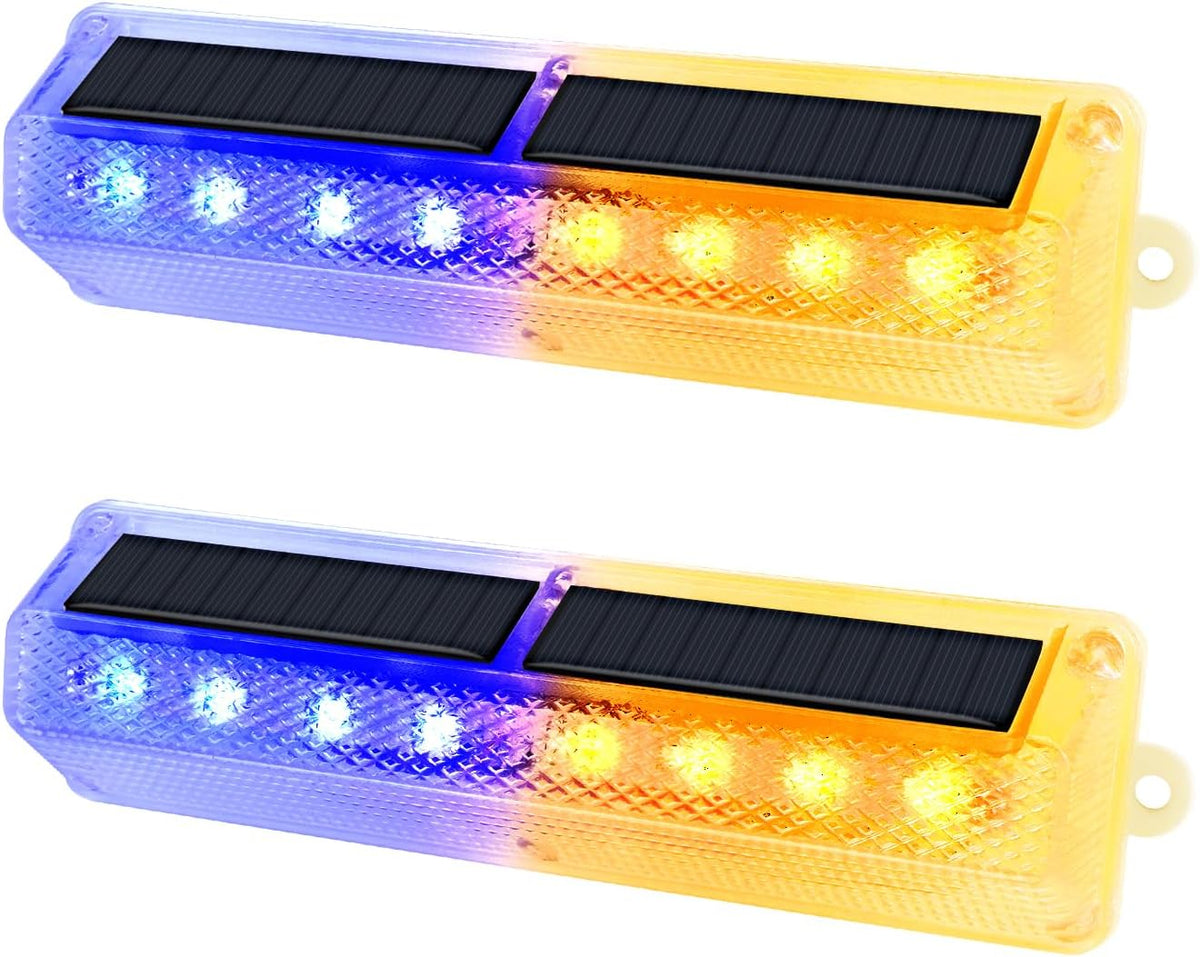 Aolyty Solar Warning Light, Bright Red and Blue Light Flashing Alternately Waterproof Emergency Caution Light for Construction Site, Dock, Guardrails, Driveway, Beacon (Red & Blue)