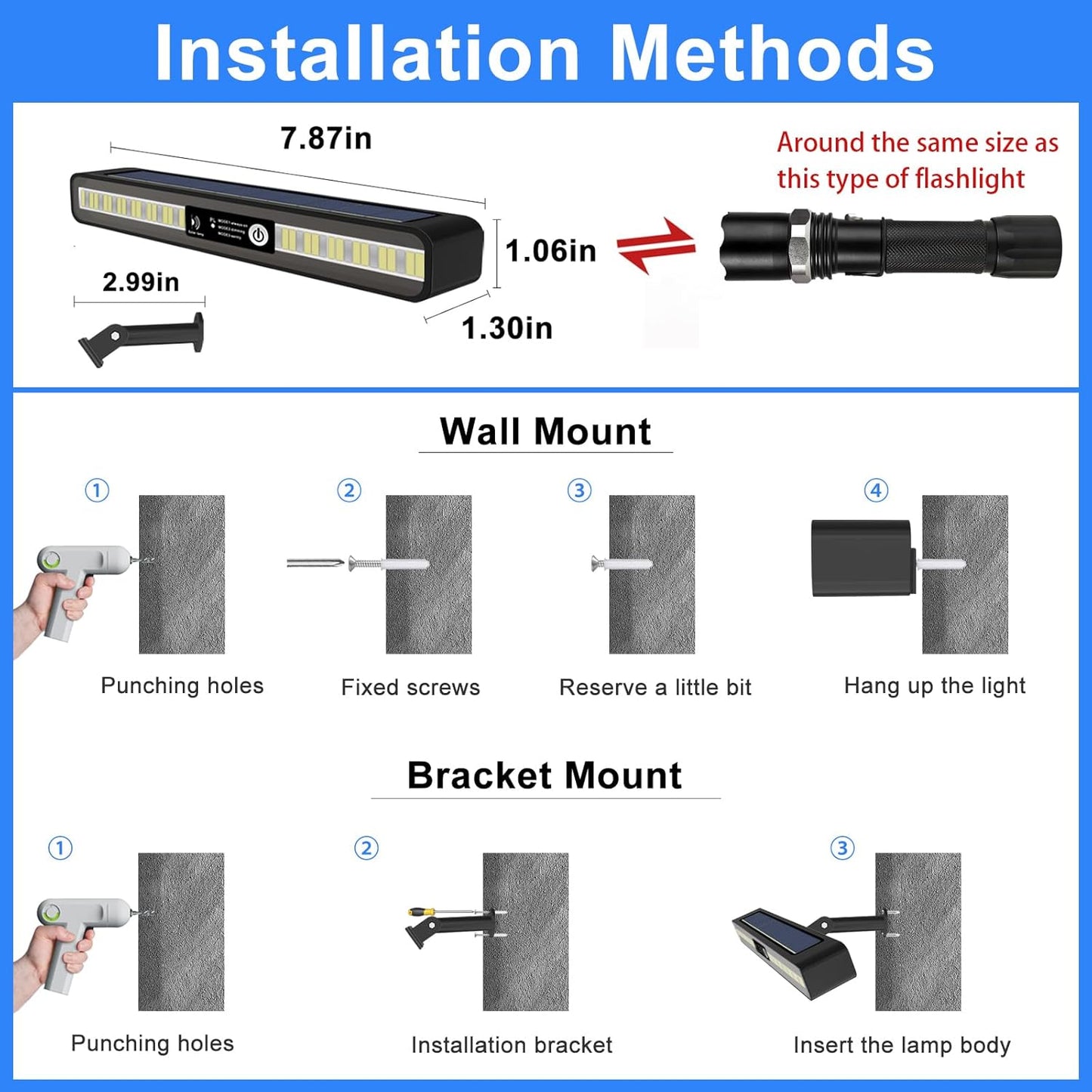 Aolyty Solar Lights Outdoor, 3 Work Modes Solar Strobe Lights Waterproof Wall Light Solar Warning Lights 4 Pack Bright White Light/Red & Blue Light Flashing for Garden Patio Yard Front Door Home