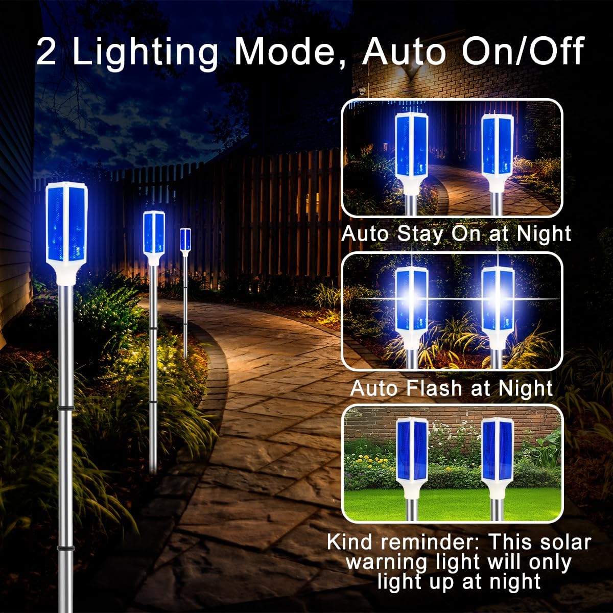 Aolyty Solar Lights Outdoor, Waterproof Driveway Markers Reflective, Warning Flash Light with 2 Lighting Modes, LED Solar Light 4 Pack for Parking Lots, Yard, Sidewalk, Stop Sign, 30 Inches