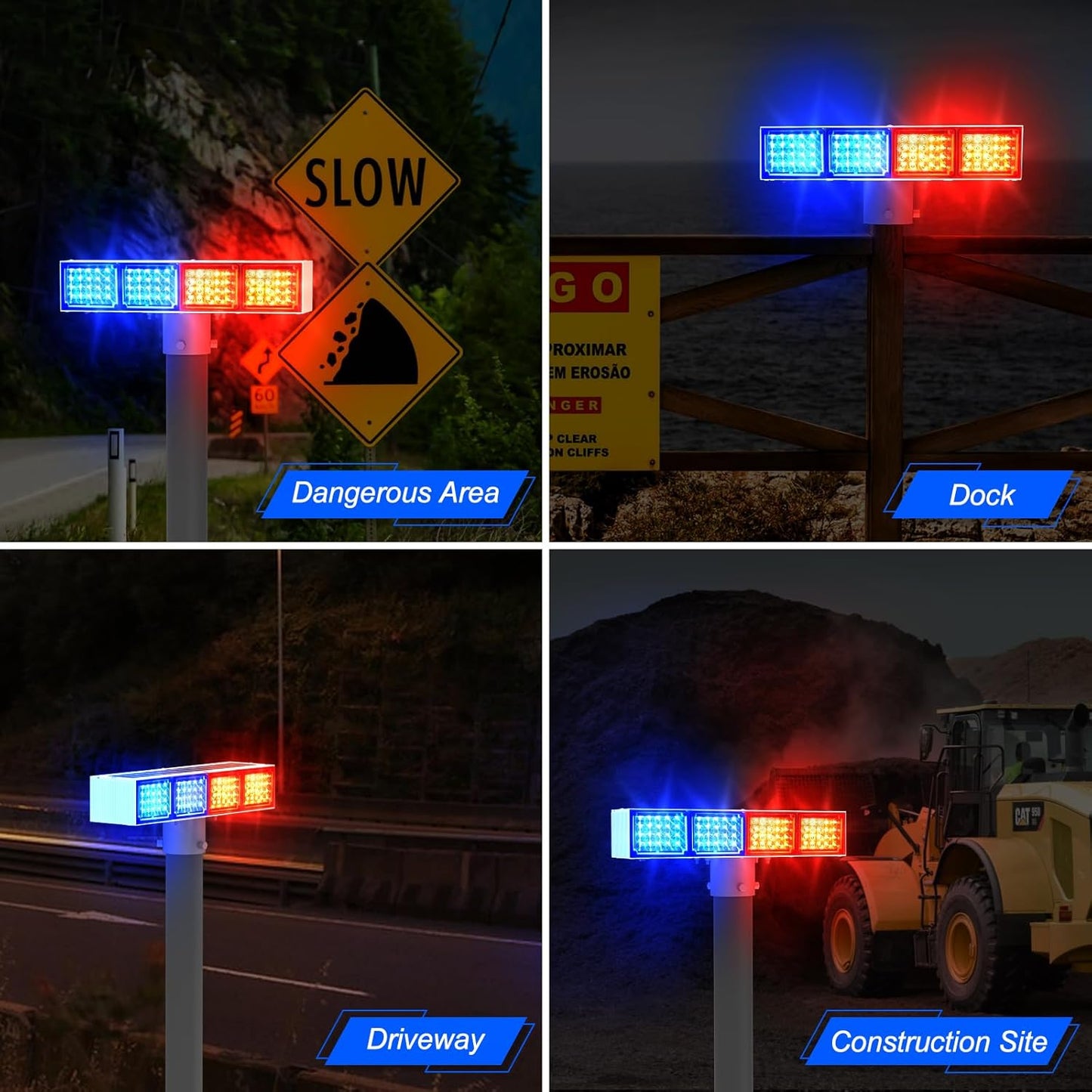 Aolyty Solar Strobe Light, Bright Red & Blue Light Flashing IP65 Waterproof Solar Warning Light Double-Sided Security Lights 2 Modes 160LEDS for Construction Site, Dock, Crossroad, Driveway