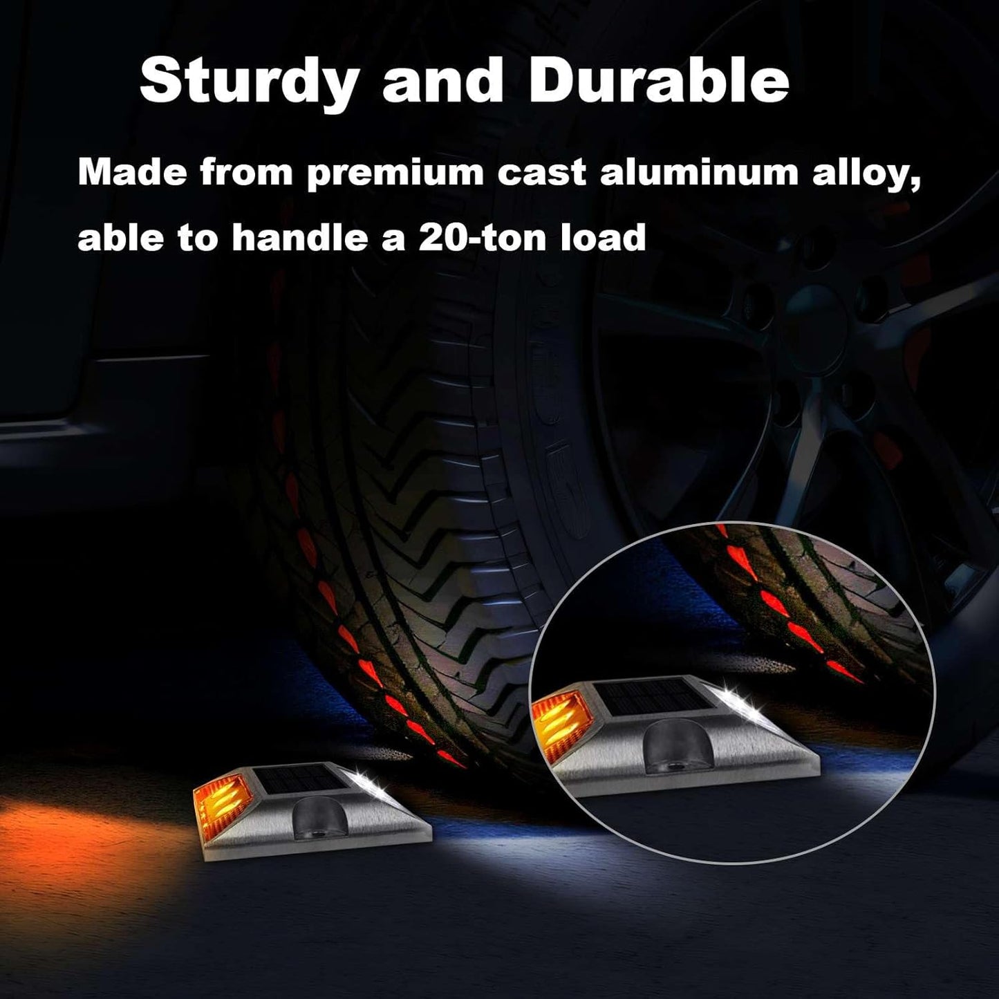 Aolyty Solar Driveway Lights Outdoor, Bright Solar Dock Lights, LED Warning Lights Reflective Road Marker Steady Light IP65 Waterproof for Deck Sidewalk Stair Step Pathway (Yellow & Red, 2 Pack)