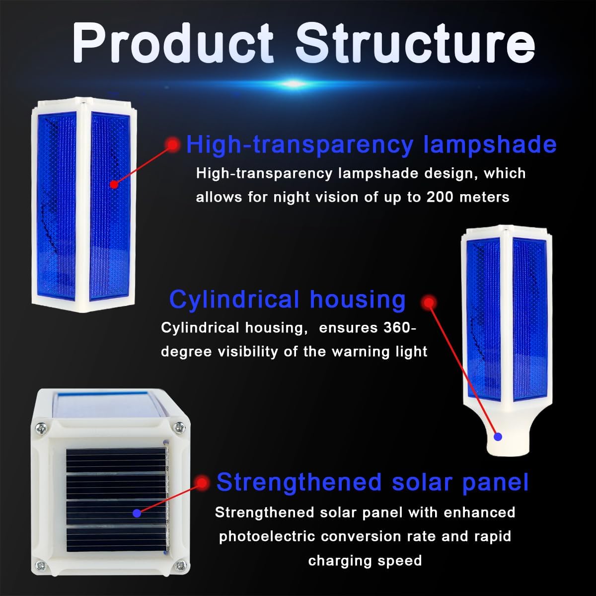 Aolyty Solar Lights Outdoor, Waterproof Driveway Markers Reflective, Warning Flash Light with 2 Lighting Modes, LED Solar Light 4 Pack for Parking Lots, Yard, Sidewalk, Stop Sign, 30 Inches