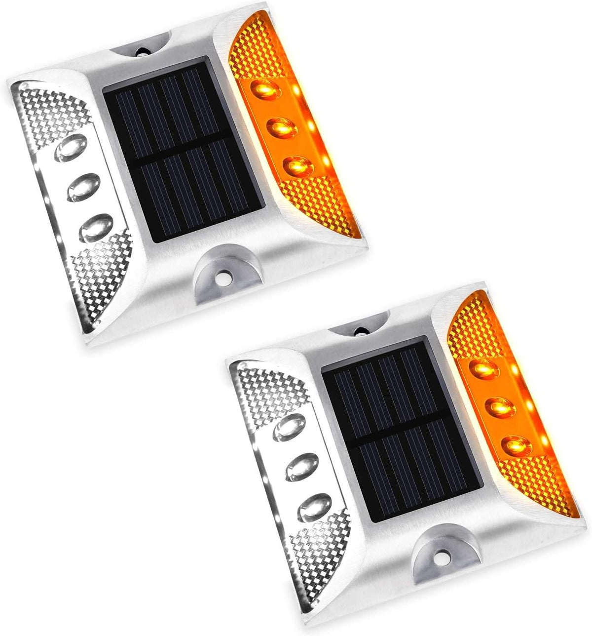 Aolyty Solar Driveway Lights Outdoor, Bright Solar Dock Lights, LED Warning Lights Reflective Road Marker Steady Light IP65 Waterproof for Deck Sidewalk Stair Step Pathway (Yellow & Red, 2 Pack)