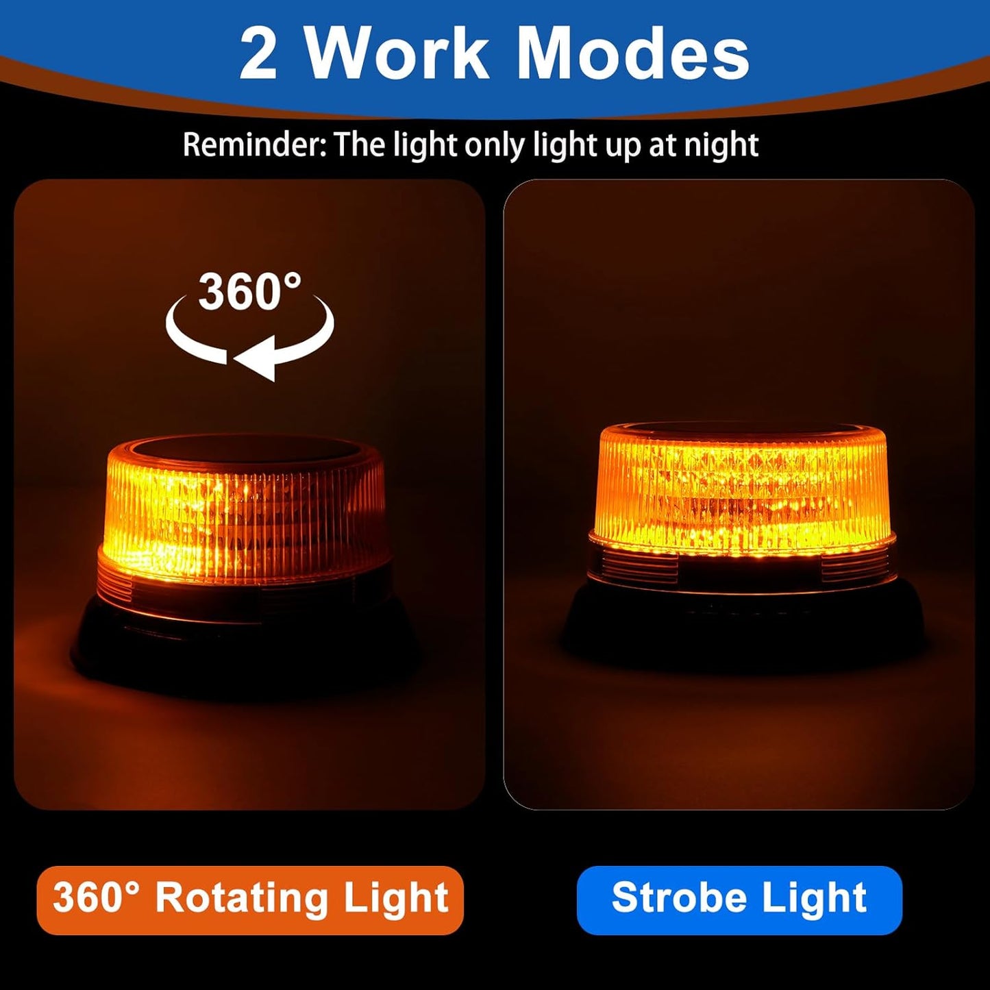 Aolyty Solar Strobe Warning Light, 360 Degree Rotating and Strobe Mode, Solar Safety Flash Light Waterproof, Strong Magnetic Base for Construction Site, Road Construction, Vehicle, Deck (Blue)