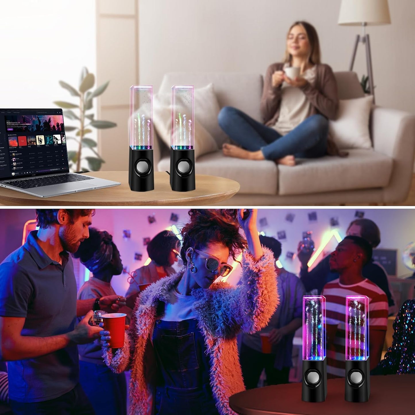 Aolyty Colorful LED Water Speaker with Dancing Fountain Light Show Sound for PC, MP3 Player, Laptops, Smartphone Black