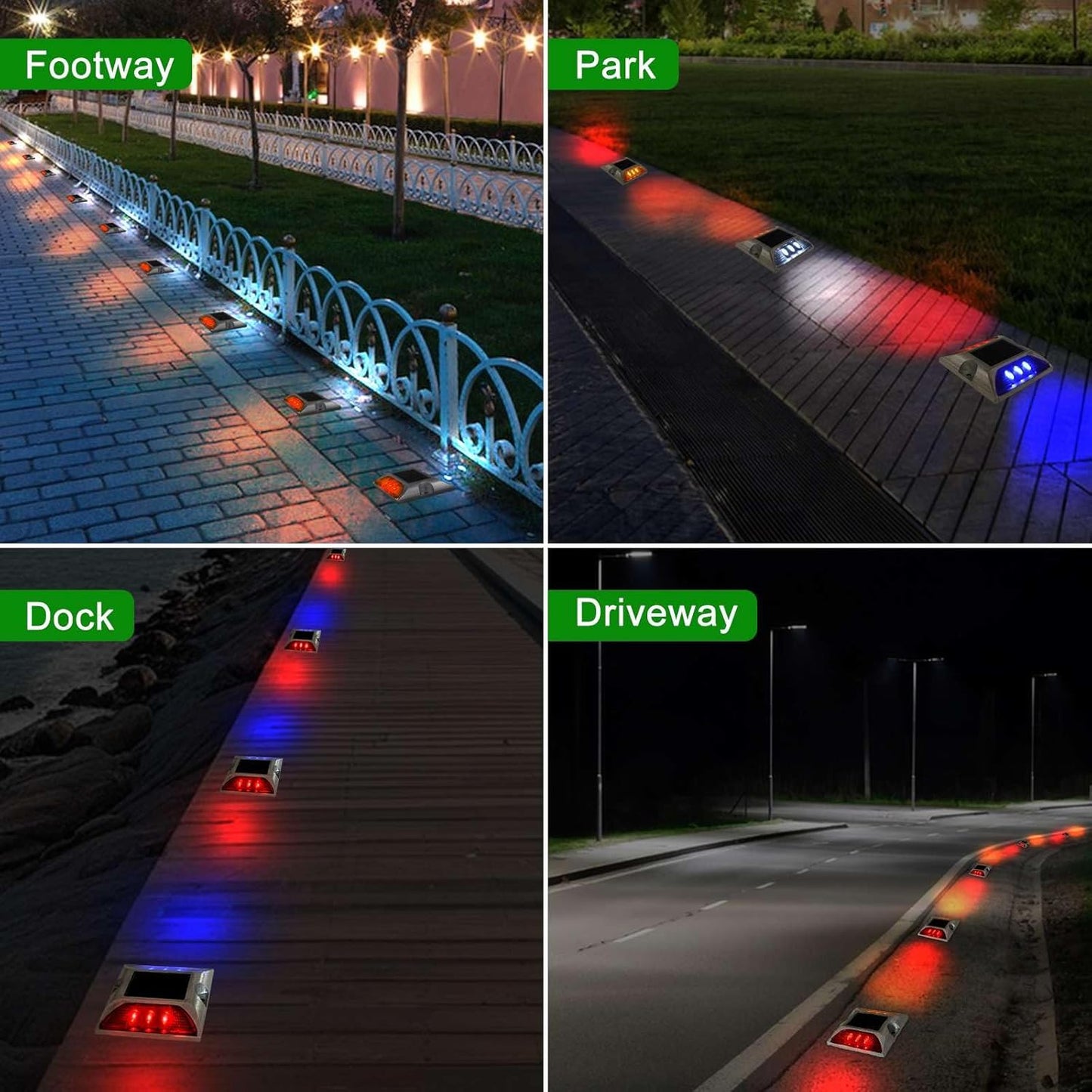 Aolyty Solar Driveway Lights Outdoor, Bright Solar Dock Lights, LED Warning Lights Reflective Road Marker Steady Light IP65 Waterproof for Deck Sidewalk Stair Step Pathway (Yellow & Red, 2 Pack)