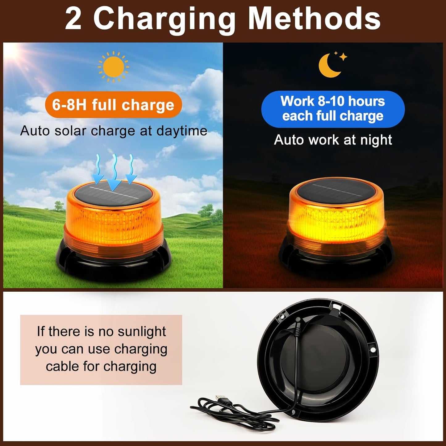 Aolyty Solar Strobe Warning Light, 360 Degree Rotating and Strobe Mode, Solar Safety Flash Light Waterproof, Strong Magnetic Base for Construction Site, Road Construction, Vehicle, Deck (Blue)