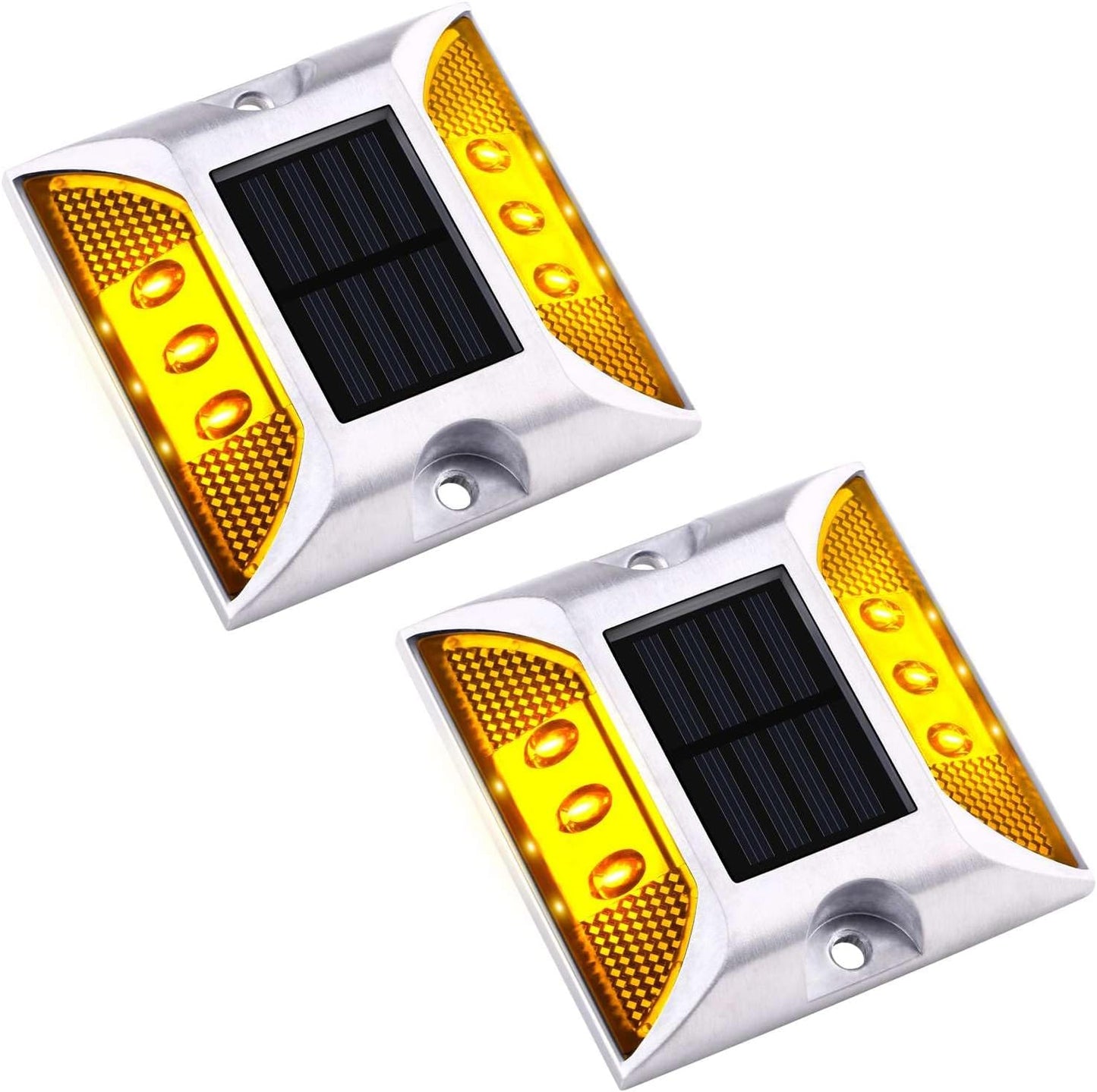 Aolyty Solar Driveway Dock Lights, IP68 Waterproof Solar Deck Lights Outdoor Warning Step Lights Reflective Road Marker for Sidewalk Stair Garden Pathway Walkway (4 Pack, Yellow)