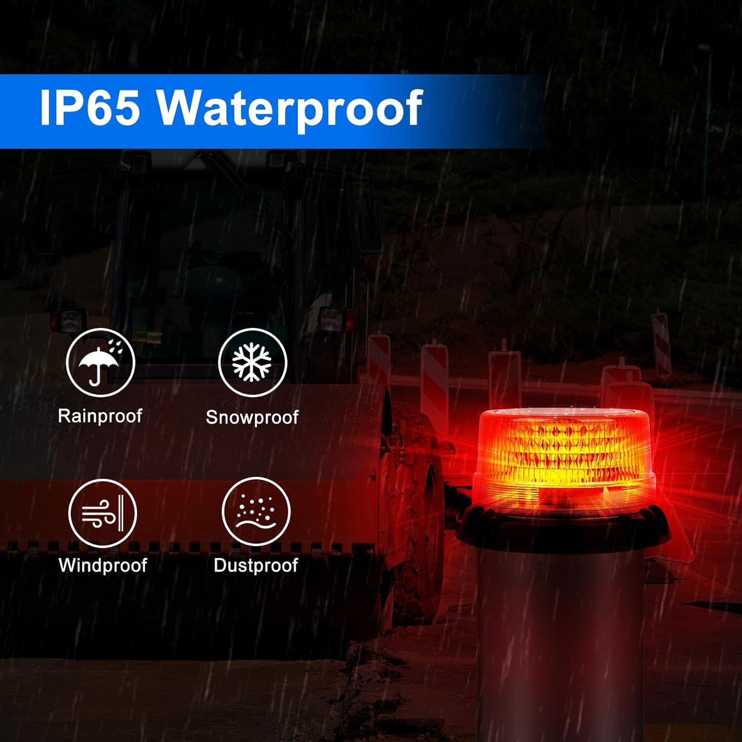 Aolyty Solar Strobe Warning Light, 360 Degree Rotating and Strobe Mode, Solar Safety Flash Light Waterproof, Strong Magnetic Base for Construction Site, Road Construction, Vehicle, Deck (Blue)