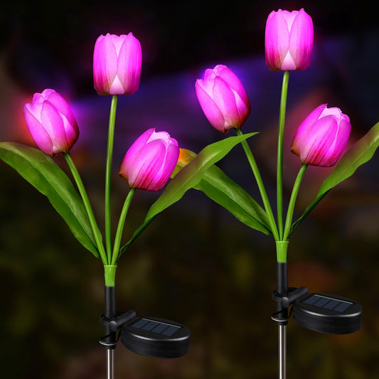 Aolyty Solar Flower Lights Outdoor, IP65 Waterproof Solar Tulip Lights LED Garden Stake Lights for Pathway Lawn Patio Yard Landscape Decorative