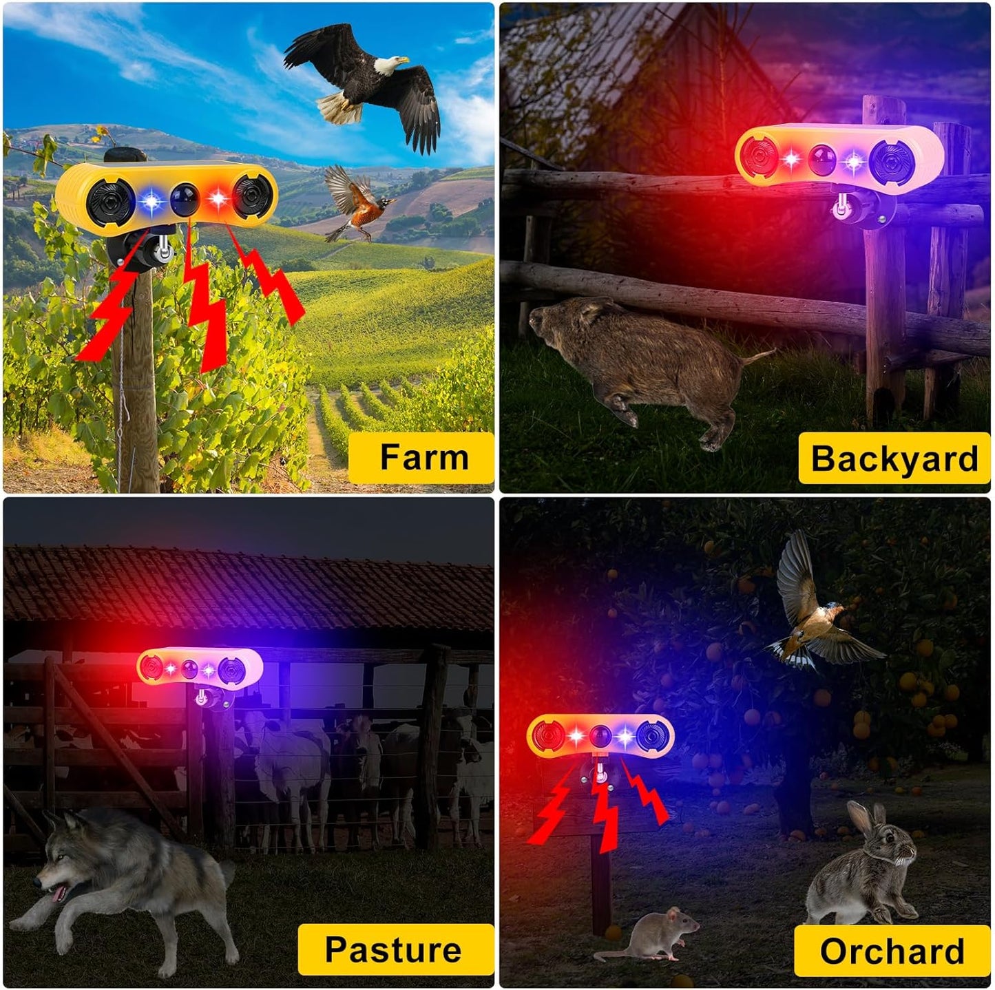 Aolyty Solar Motion Sensor Alarm Light, 129dB Loud Noise Maker Motion Detector, IP65 Waterproof 4 Work Modes 13 Sounds and Red/Blue Light Strobe for Farm, Orchard, Pasture, Home, Courtyard