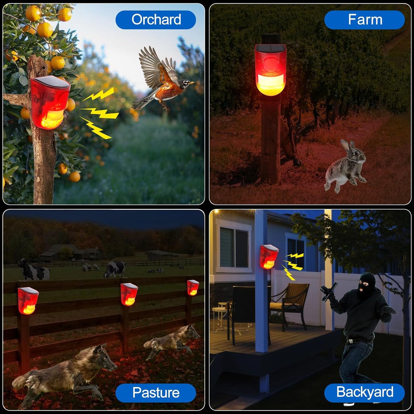 Aolyty Solar Motion Sensor Detector Siren Sound Alarm LED Warning Strobe Flashing Red Light Security Outdoor Waterproof Device Keep Animal Away for Home Warehouse Farm (Red Lampshade)